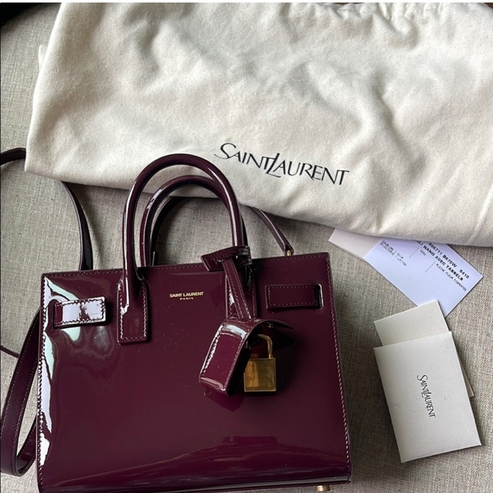 Saint Laurent Sac De Jour Nano in Patent Leather - Dark Red Wine - Picture 4 of 4